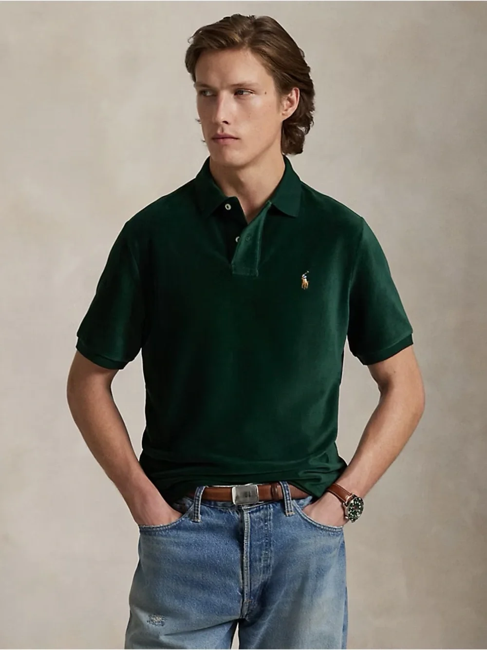 Polo Ralph Lauren Classic Fit Knit Corduroy Polo Shirt in College Green Size XL